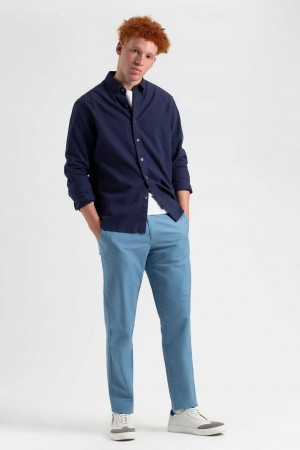 Ben Sherman Beatnik Oxford Slim Taper Garment Dye Chino Pants Blue | 639140EQC