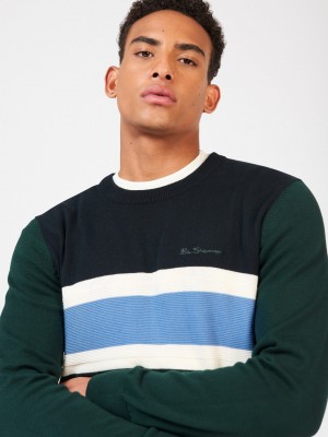 Ben Sherman Chest Stripe Crewneck Knitwear Dark Green | 650712YWA