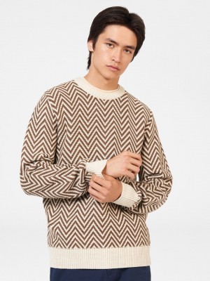 Ben Sherman Chevron Jacquard Crewneck Knitwear White | 861034UNA