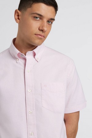 Ben Sherman Short Sleeve Brighton Oxford Organic Shirts Pink | 249183MUZ