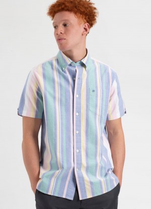 Ben Sherman Short Sleeve Brighton Oxford Organic Stripe Shirts Multicolor Stripes | 516490RMY