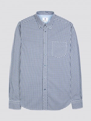 Ben Sherman Signature Long-Sleeve Gingham Shirts Dark Blue | 675234KWX