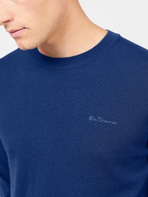 Ben Sherman Signature Merino Crewneck Knitwear Blue | 603571AIF