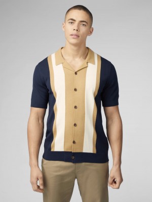 Ben Sherman Signature Resort Neck Button Through Polo Knitwear Navy | 312675QWB