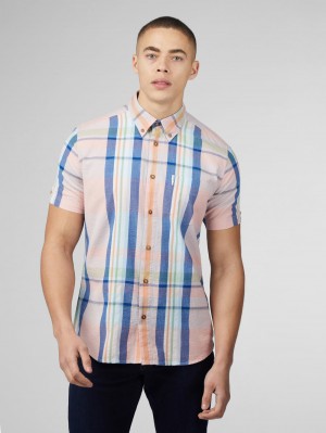 Ben Sherman Signature Seersucker Check Shirts Pink | 067483YBL