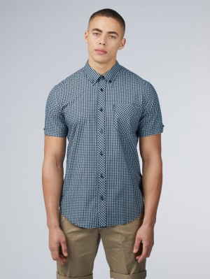 Ben Sherman Signature Short Sleeve Gingham Shirts Blue | 024537GOR