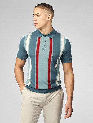 Ben Sherman Signature Vertical Stripe Polo Knitwear Turquoise | 597620OVS