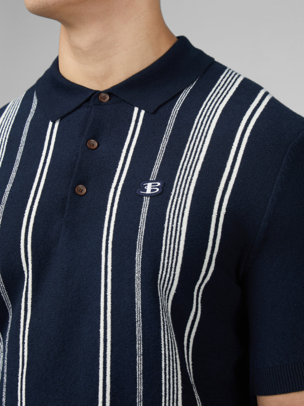 Ben Sherman B by Ben Sherman Crinkle Cotton Stripe Polo Knitwear Navy | 036217UCW