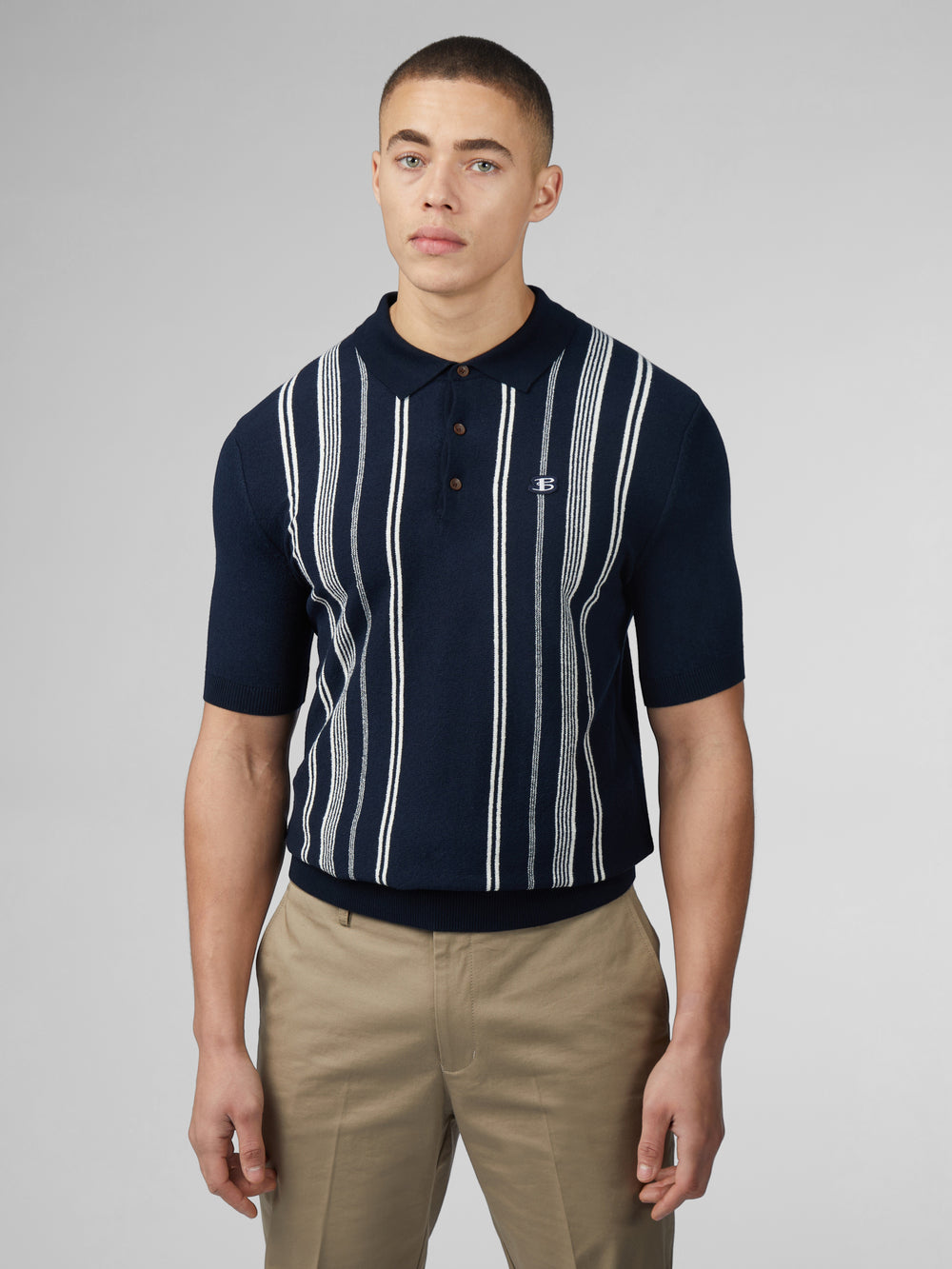 Ben Sherman B by Ben Sherman Crinkle Cotton Stripe Polo Knitwear Navy | 036217UCW