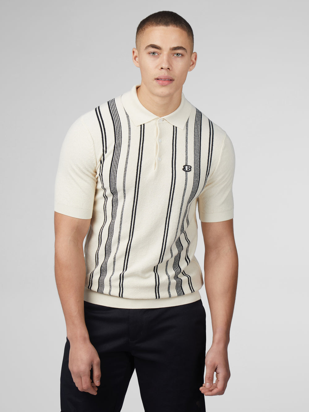 Ben Sherman B by Ben Sherman Crinkle Cotton Stripe Polo Knitwear White | 038592WDB