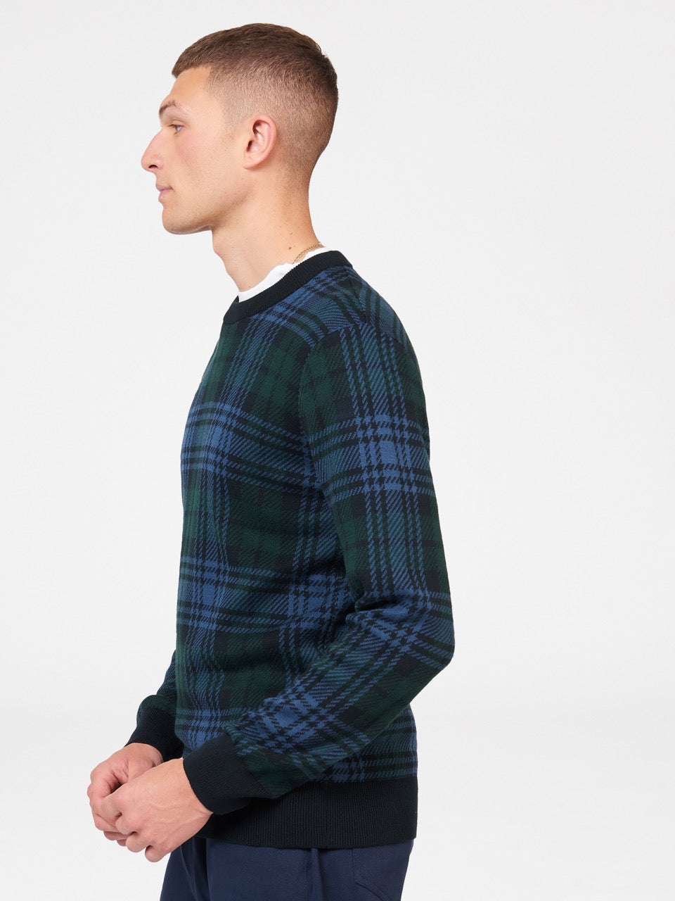 Ben Sherman Blackwatch Check Crewneck Knitwear Black | 981672ZXM