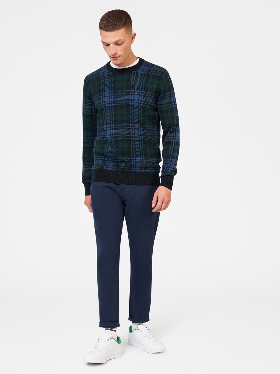 Ben Sherman Blackwatch Check Crewneck Knitwear Black | 981672ZXM