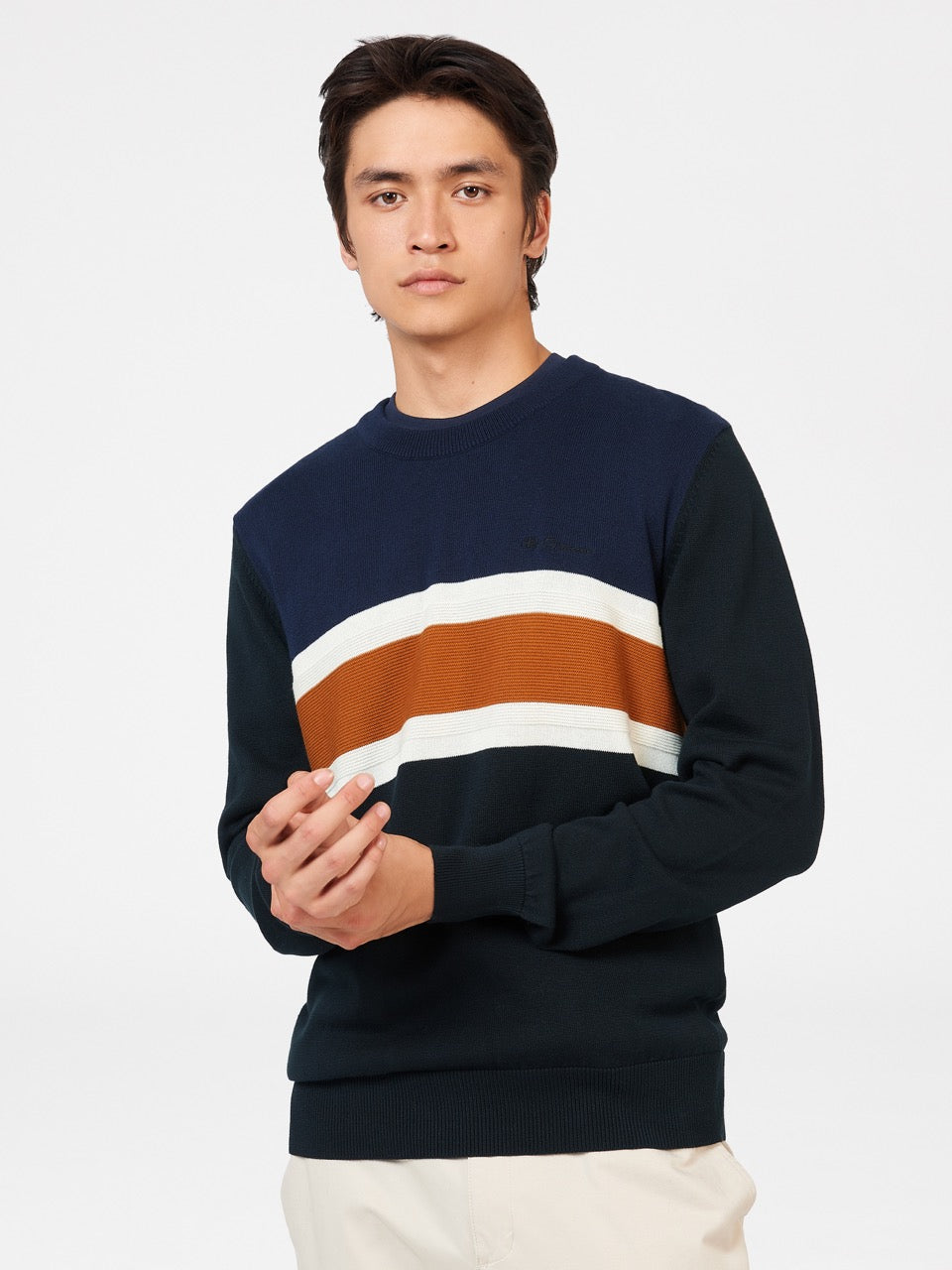 Ben Sherman Chest Stripe Crewneck Knitwear Black | 029637DTE