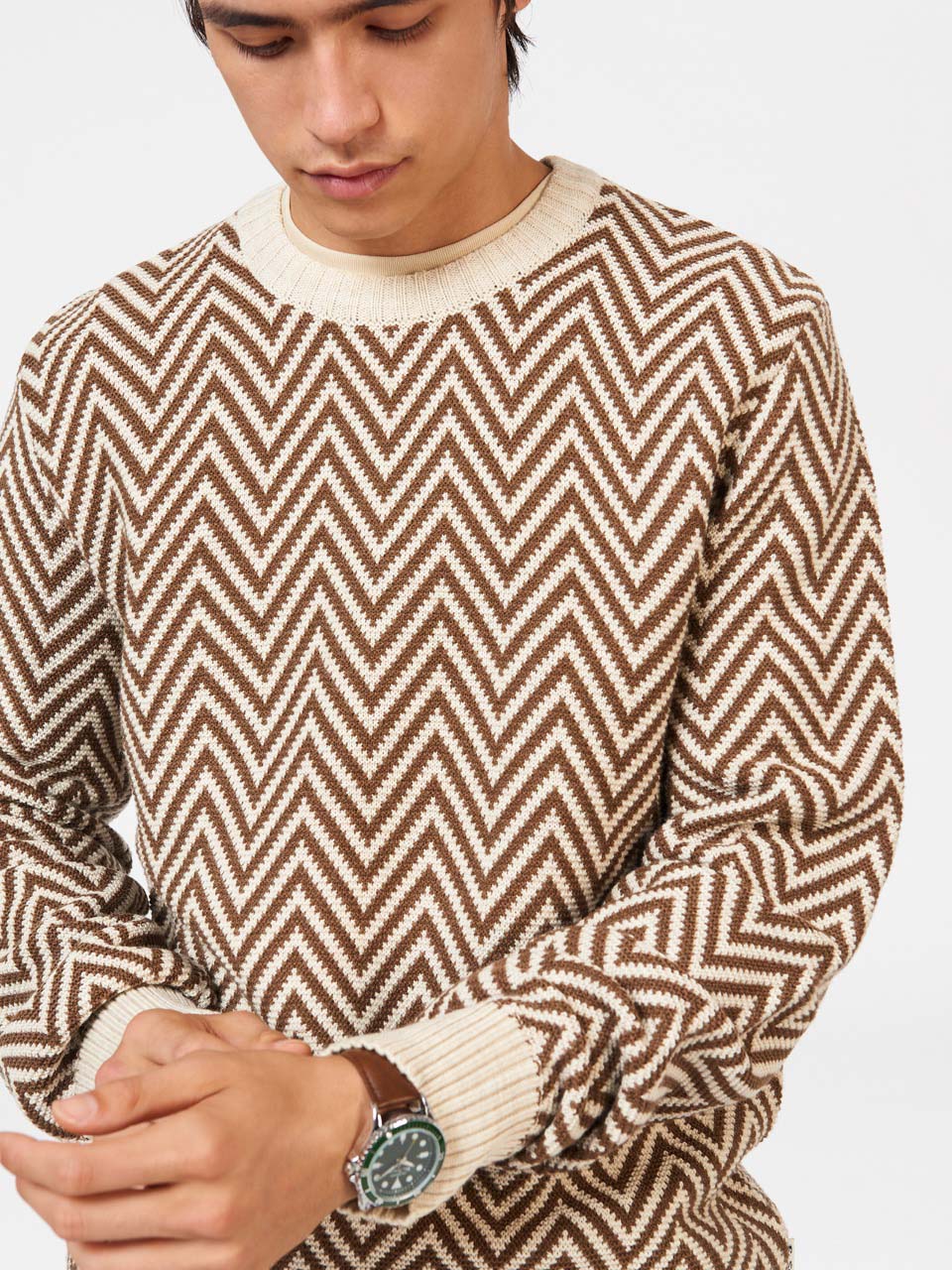 Ben Sherman Chevron Jacquard Crewneck Knitwear White | 861034UNA