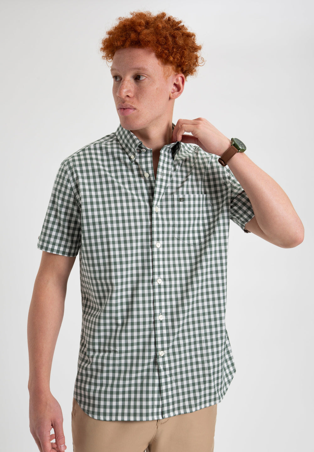 Ben Sherman House Poplin Gingham Shirts Olive | 508137TGS