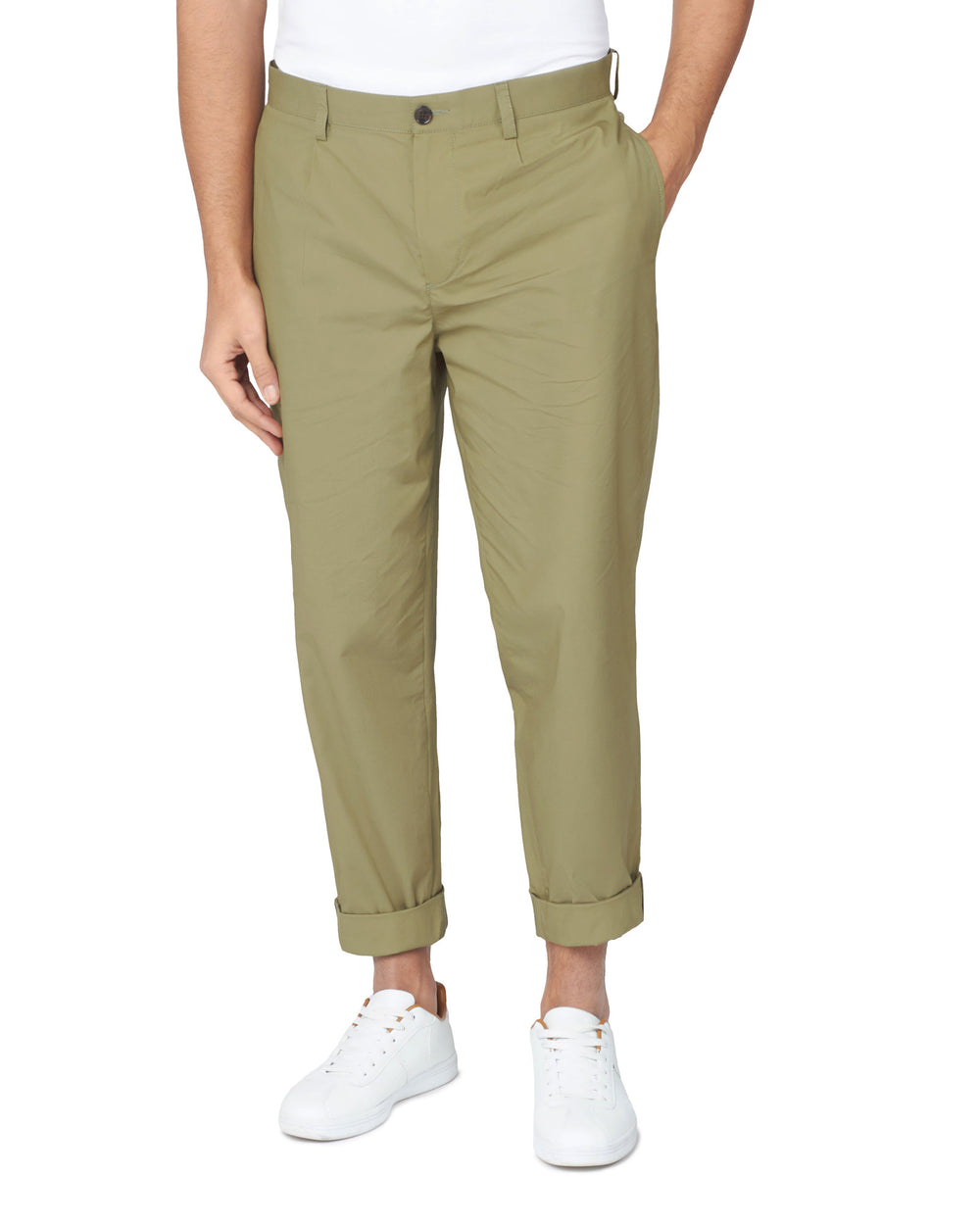 Ben Sherman Poplin Relaxed-Taper Pleated Pants Olive | 053147ECK