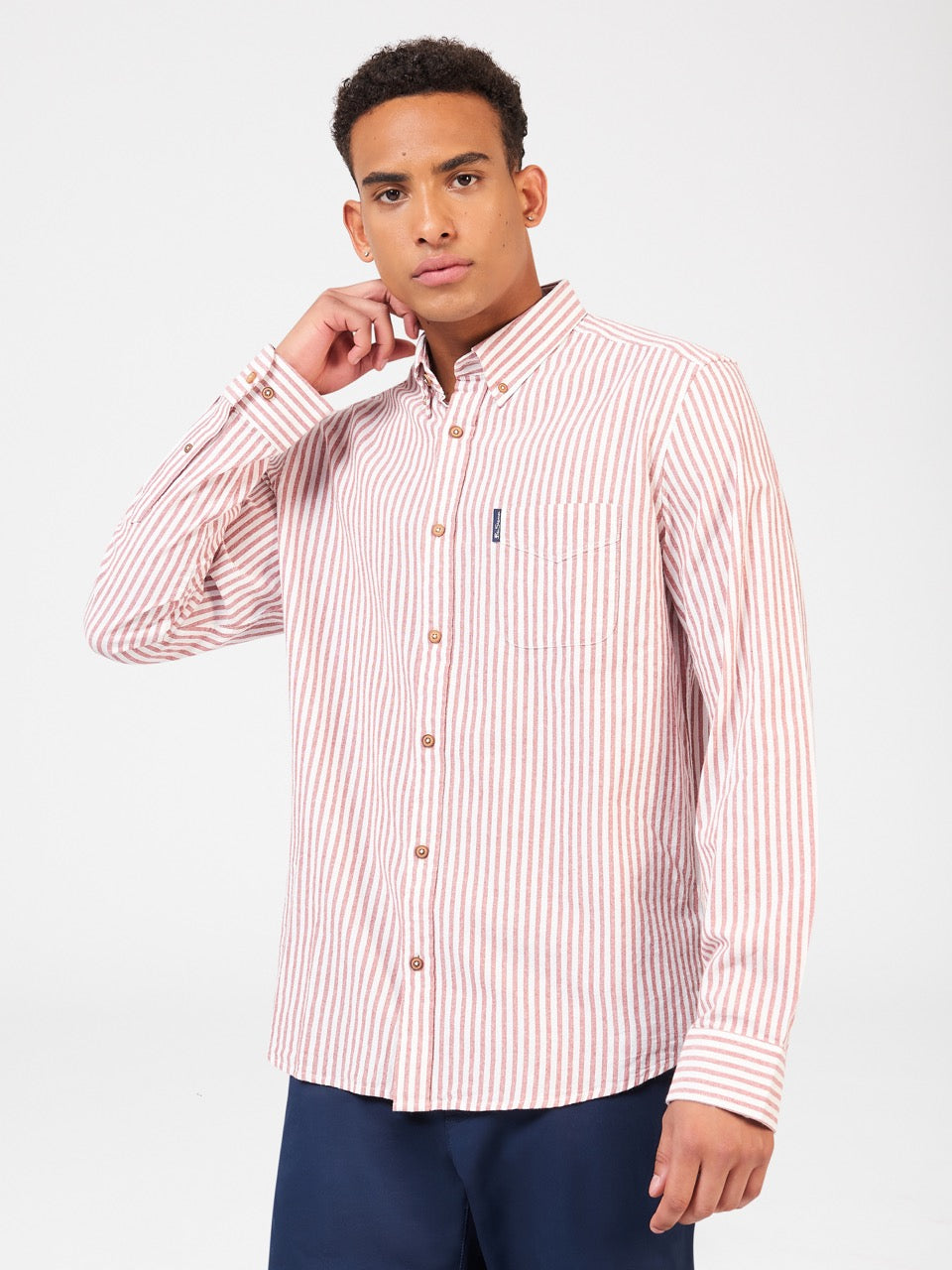 Ben Sherman Recycled Cotton Oxford Stripe Shirts Orange | 394512HSJ