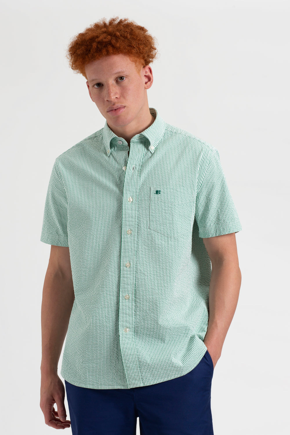 Ben Sherman Seersucker Bengal Stripe Shirts Green | 037691IRQ