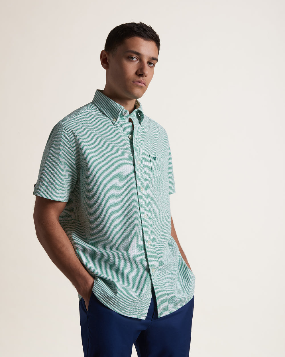 Ben Sherman Seersucker Bengal Stripe Shirts Green | 037691IRQ