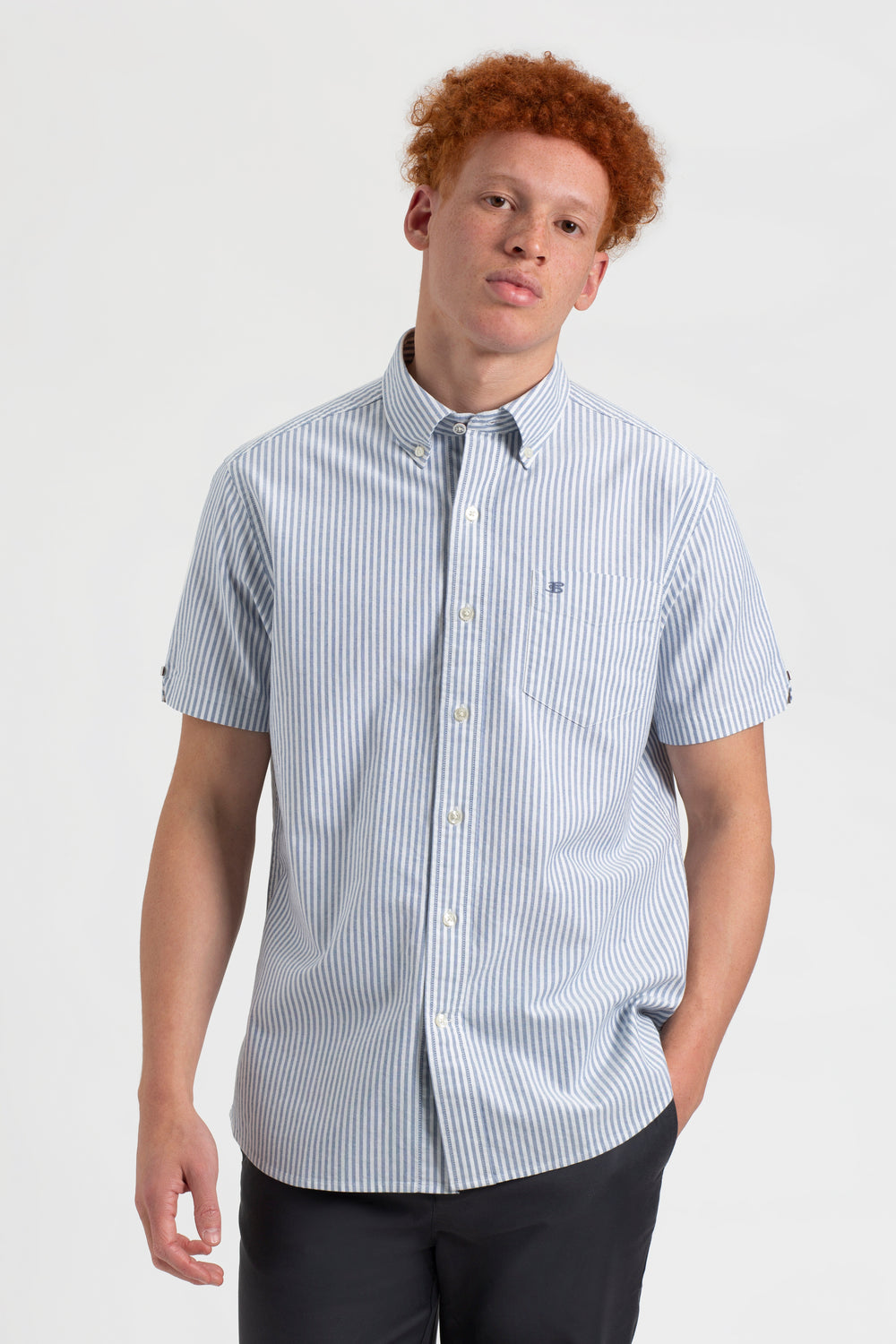 Ben Sherman Short Sleeve Brighton Oxford Organic Bengal Stripe Shirts Indigo Stripes | 564928KPY