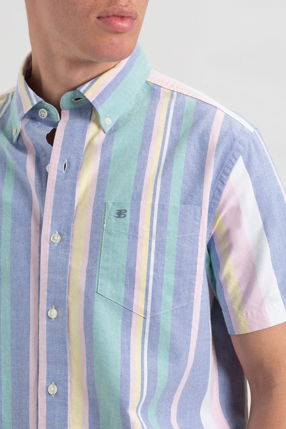 Ben Sherman Short Sleeve Brighton Oxford Organic Stripe Shirts Multicolor Stripes | 516490RMY