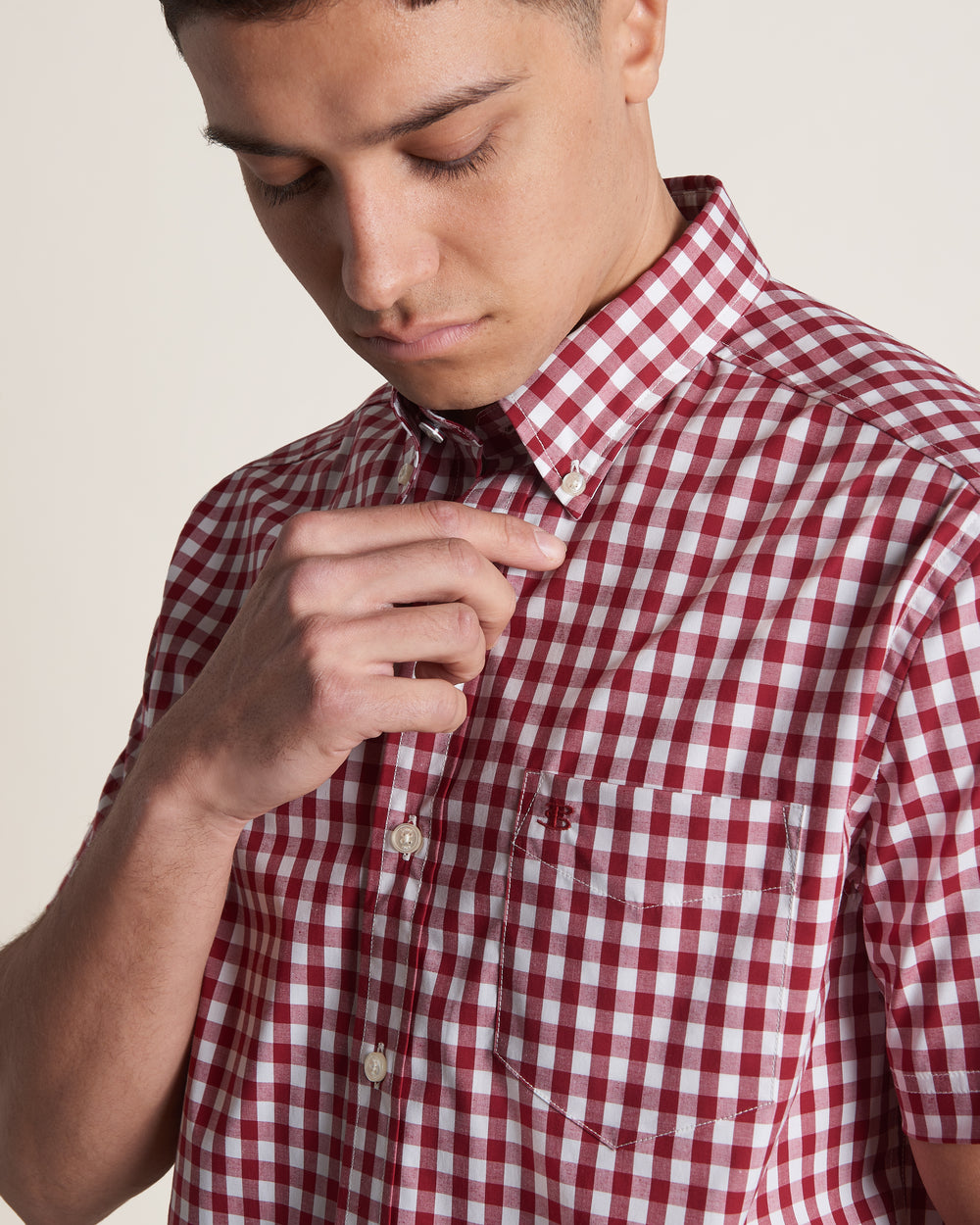 Ben Sherman Short Sleeve House Poplin Gingham Shirts Burgundy | 640193WRL