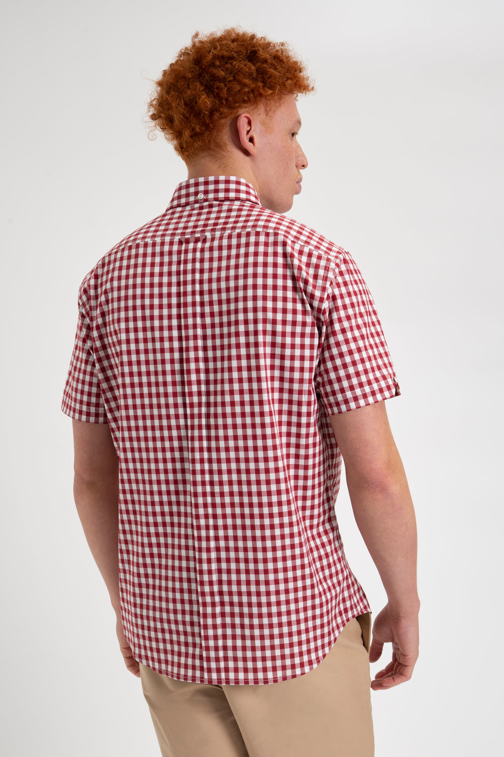 Ben Sherman Short Sleeve House Poplin Gingham Shirts Burgundy | 640193WRL