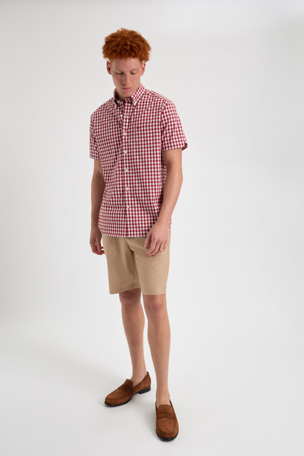 Ben Sherman Short Sleeve House Poplin Gingham Shirts Burgundy | 640193WRL