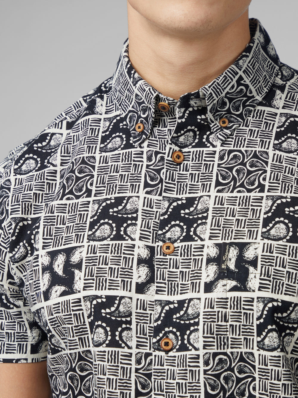 Ben Sherman Signature Checkerboard Paisley Print Shirts Black | 304961PUB