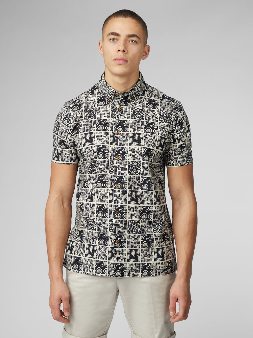 Ben Sherman Signature Checkerboard Paisley Print Shirts Black | 304961PUB