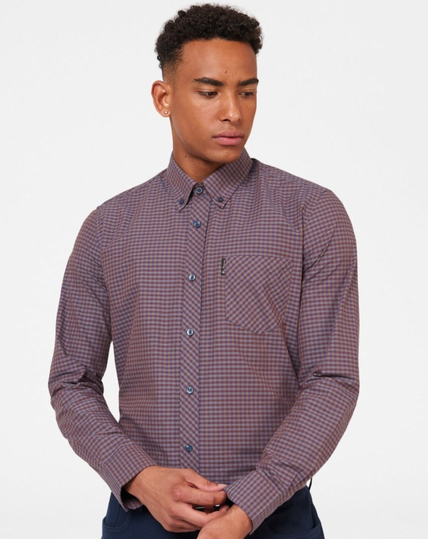 Ben Sherman Signature Gingham Long-Sleeve Shirts Purple | 341867QOA