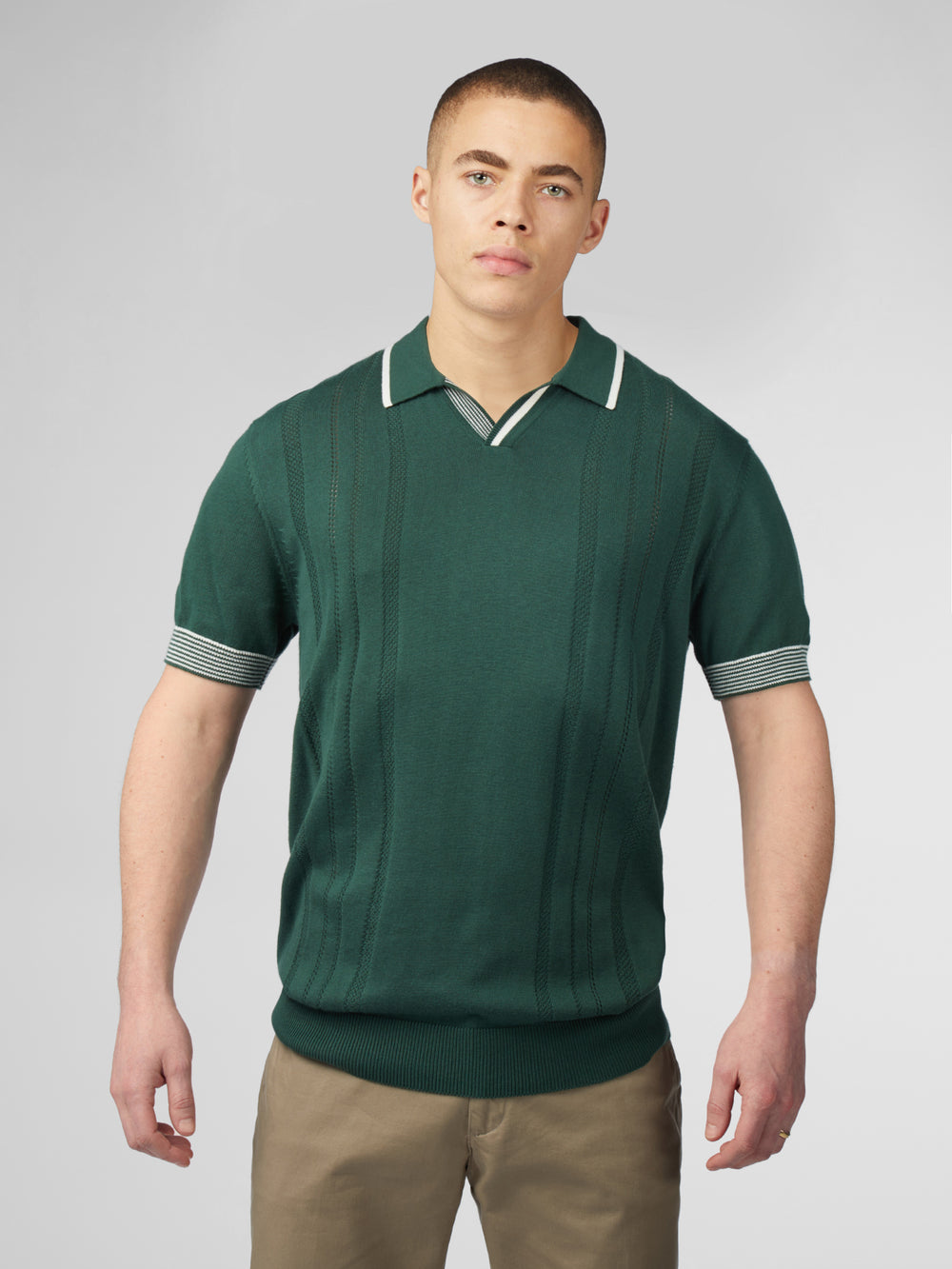 Ben Sherman Signature Open Neck Polo Knitwear Green | 731809CIT