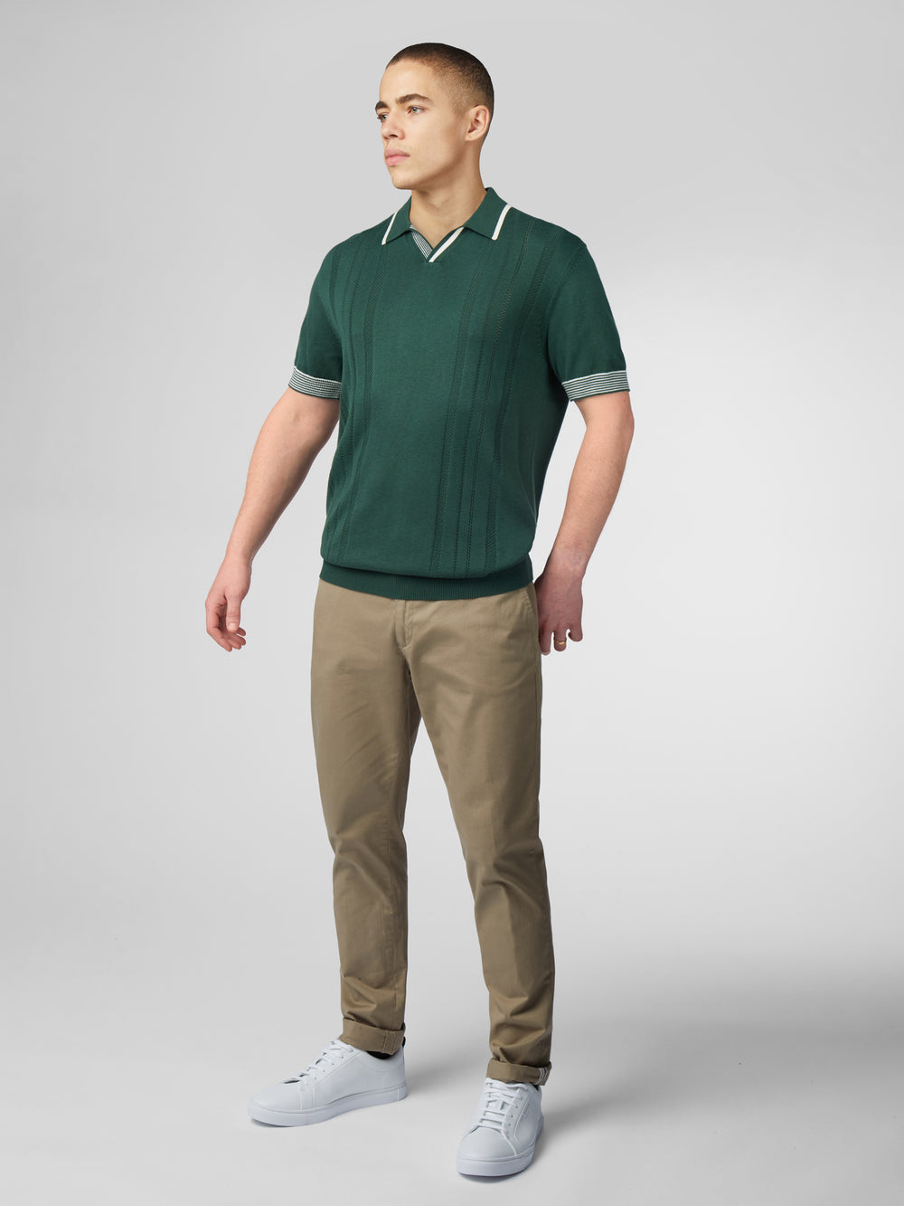 Ben Sherman Signature Open Neck Polo Knitwear Green | 731809CIT