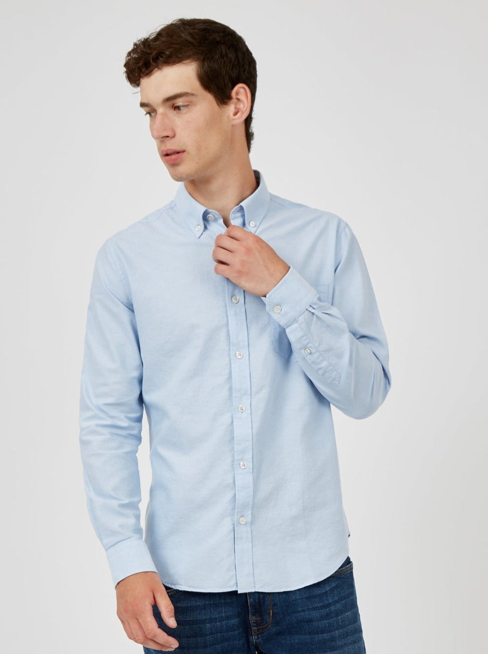 Ben Sherman Signature Organic Long-Sleeve Oxford Shirts Blue | 064253LFB