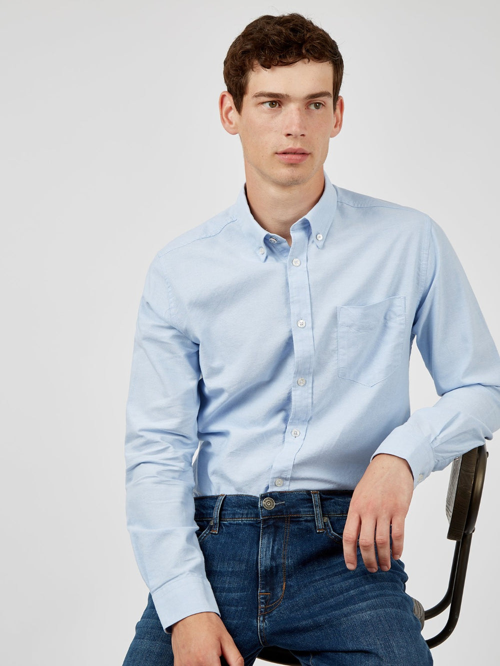 Ben Sherman Signature Organic Long-Sleeve Oxford Shirts Blue | 064253LFB