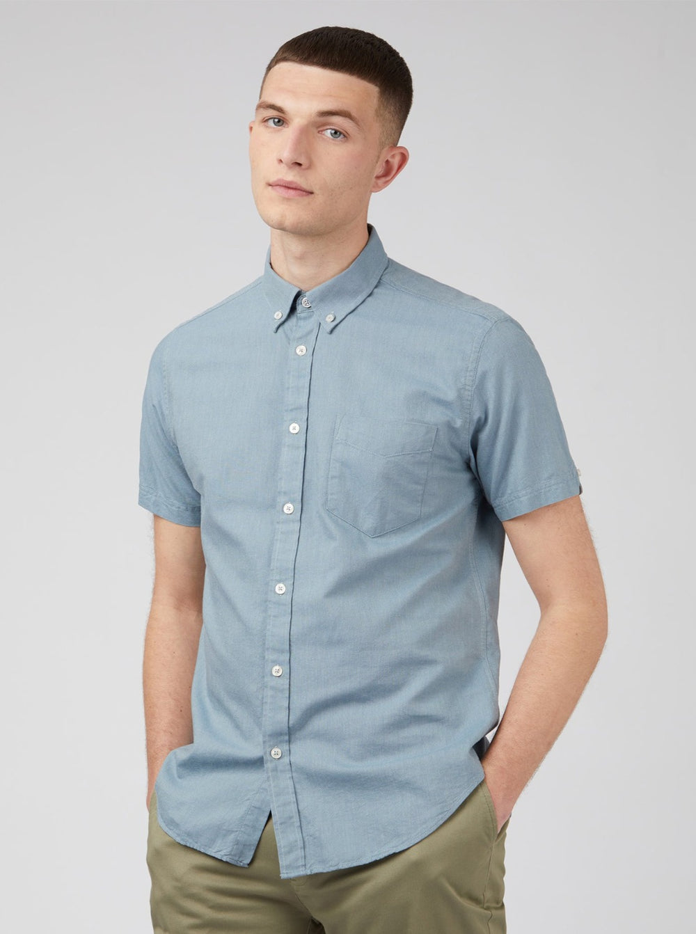 Ben Sherman Signature Organic Short-Sleeve Oxford Shadow Shirts Blue Grey | 654128XTG