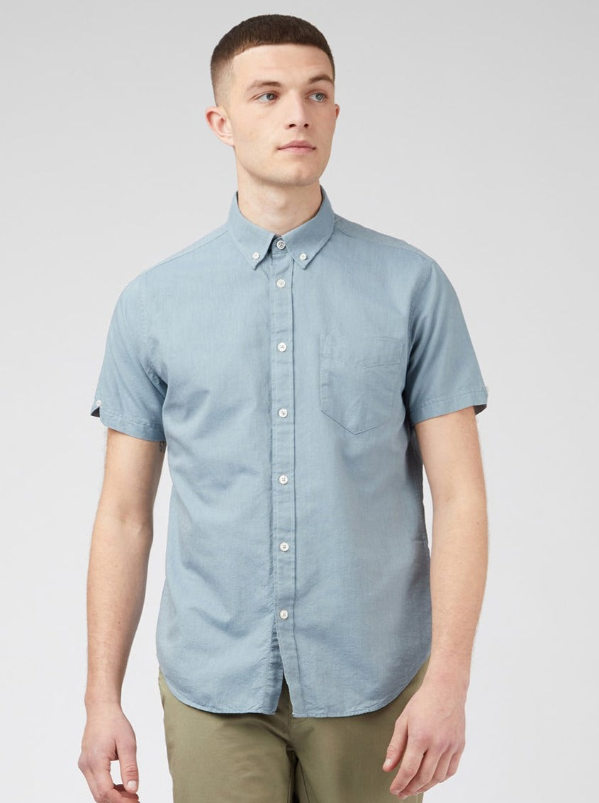 Ben Sherman Signature Organic Short-Sleeve Oxford Shadow Shirts Blue Grey | 654128XTG