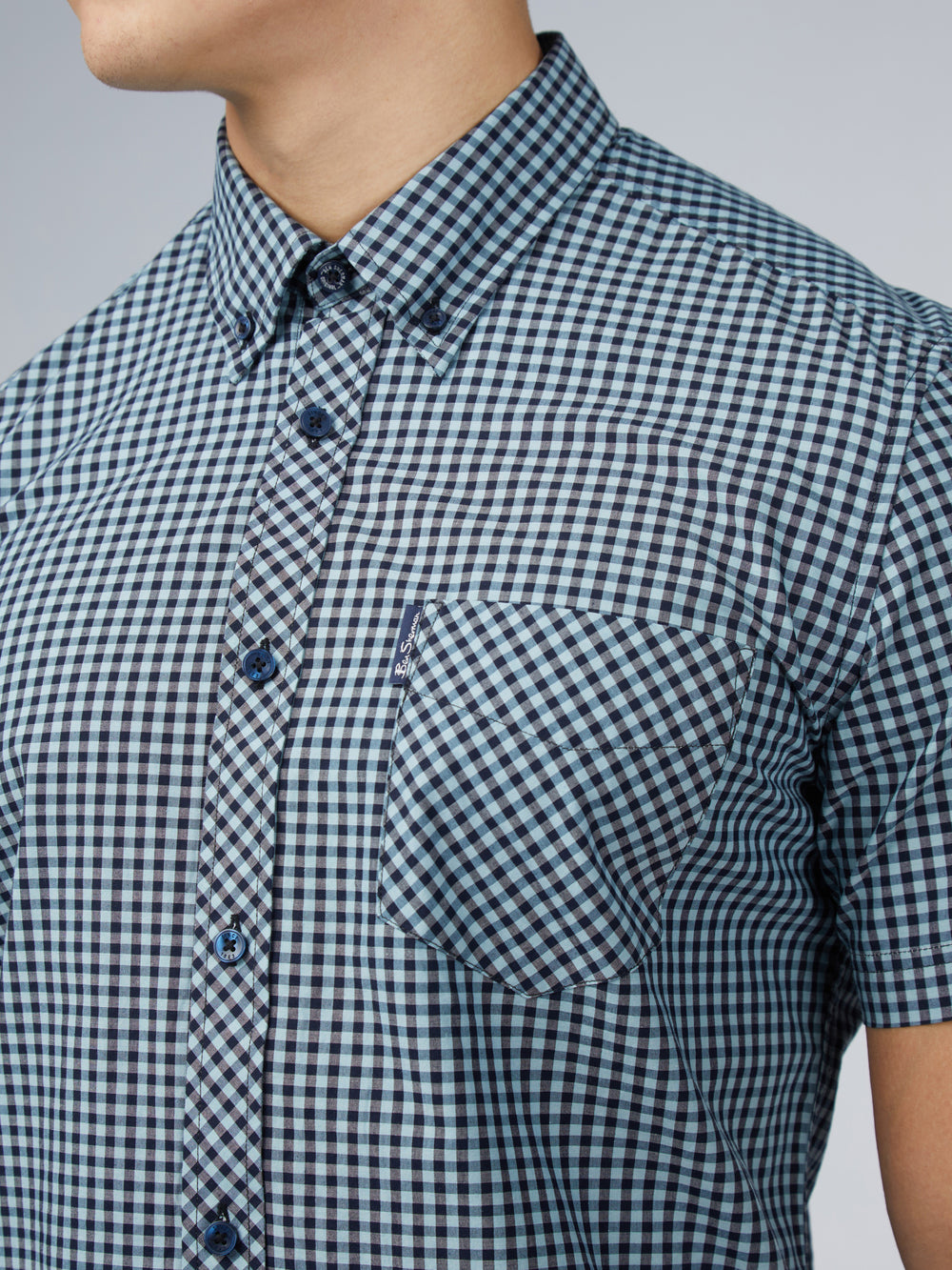 Ben Sherman Signature Short Sleeve Gingham Shirts Blue | 024537GOR