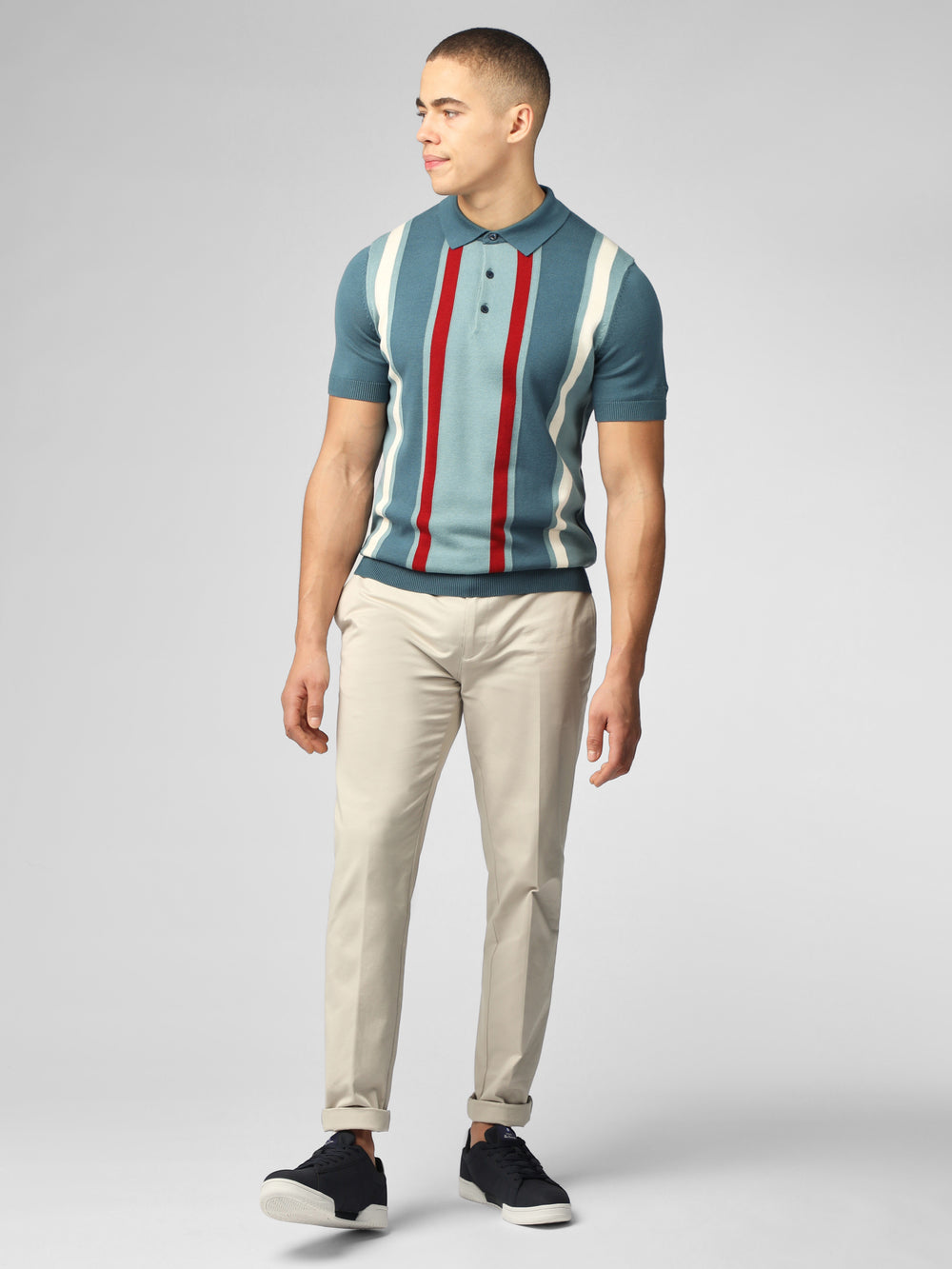 Ben Sherman Signature Vertical Stripe Polo Knitwear Turquoise | 597620OVS