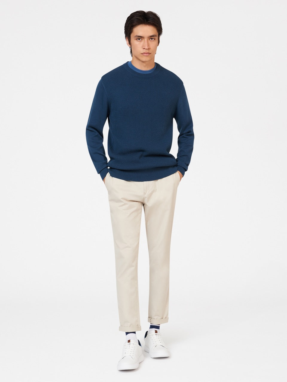 Ben Sherman Textured Crewneck Knitwear Indigo | 436082CMZ