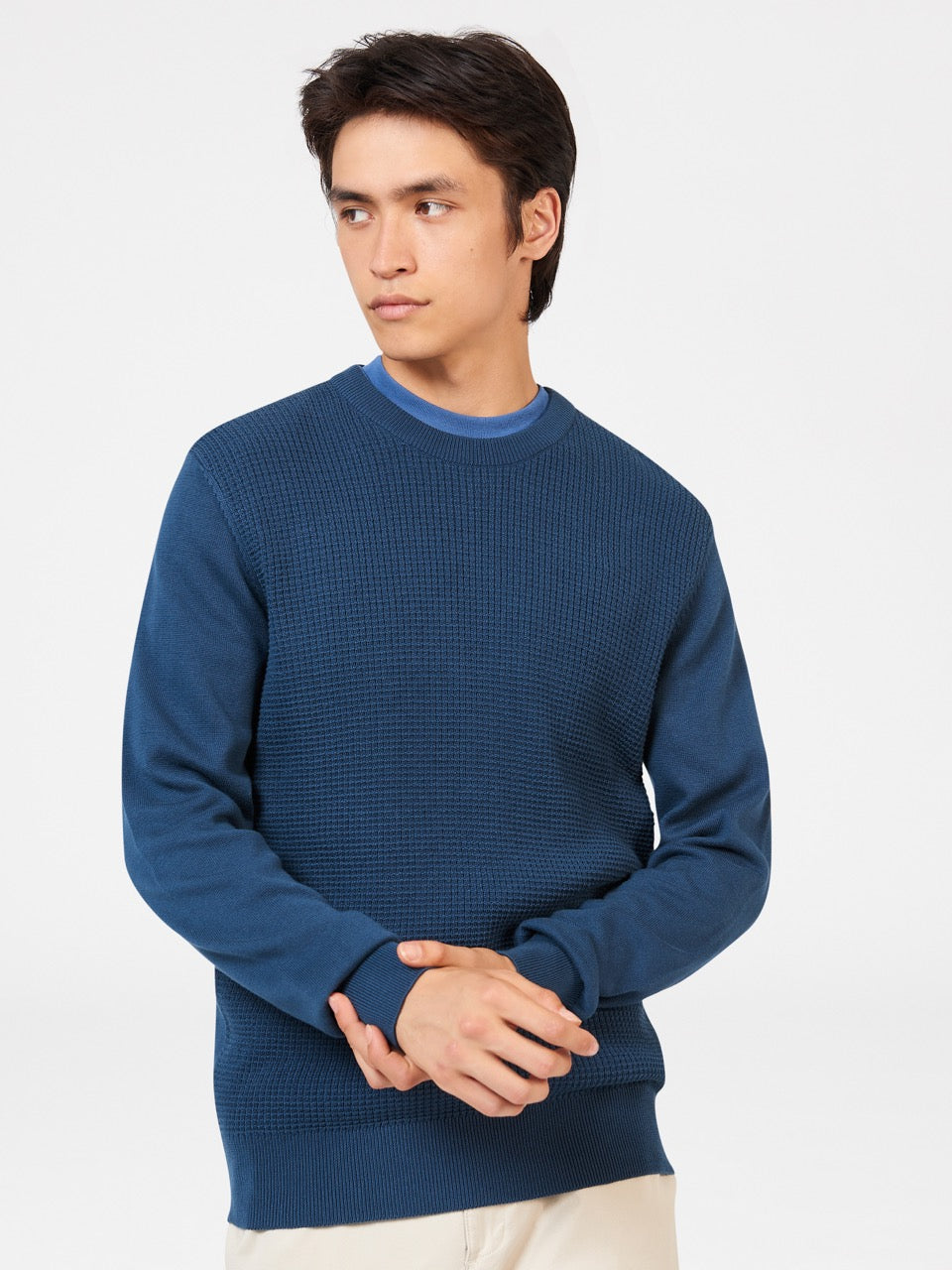 Ben Sherman Textured Crewneck Knitwear Indigo | 436082CMZ