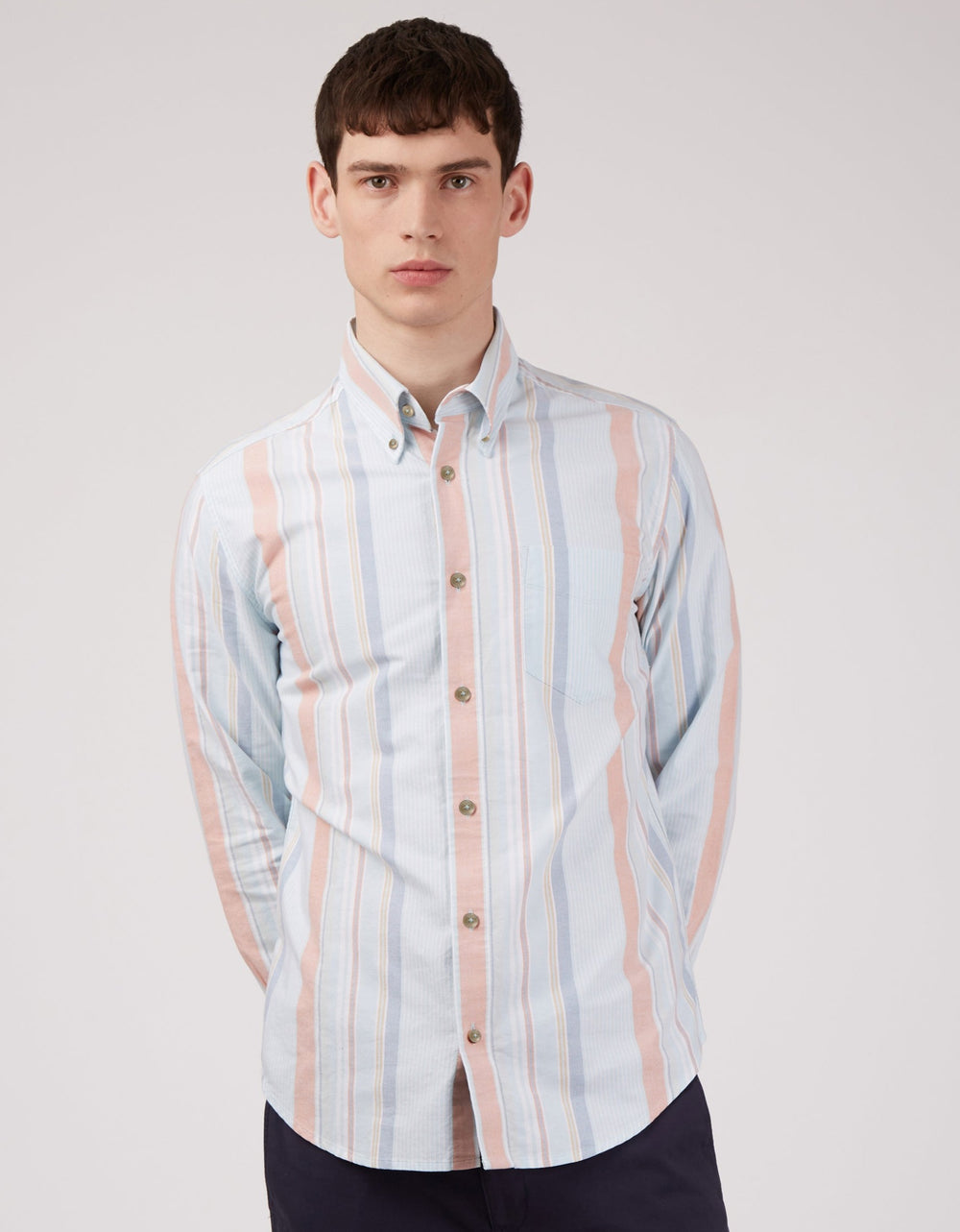 Ben Sherman The Oxford Ivy Stripe Long-Sleeve Shirts Blue | 647350ZUM